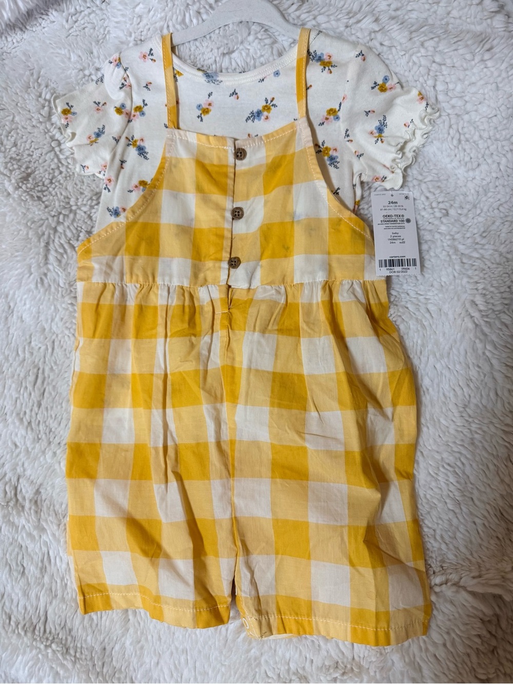 NWT Carter's Yellow and Cream Gingham Romper 24 months